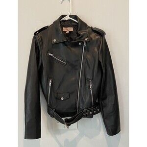 Philosophy Black Faux Leather Moto Jacket Size 8 Womens Belted